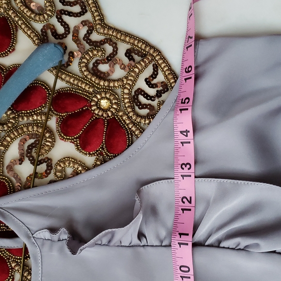 ASOS brand silvery lilac satiny halter ruffle blouse size 8 - Picture 13 of 14